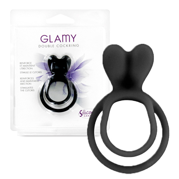 Glamy double cock ring black