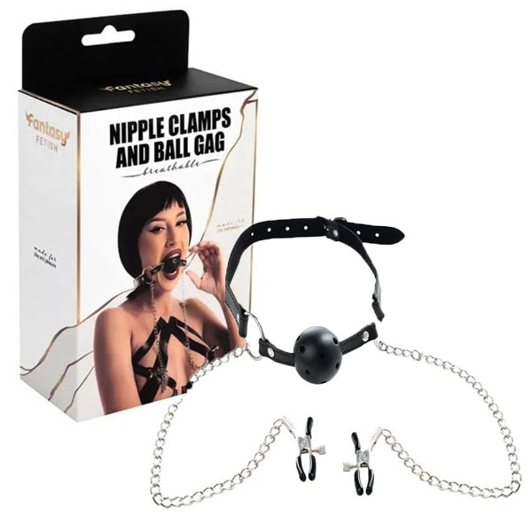 Nipple clamps and ball gag